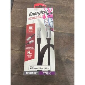 Energizer 6ft Braided USB-C to Lightning Cable Black ENG-LC7BK MFi Certified
